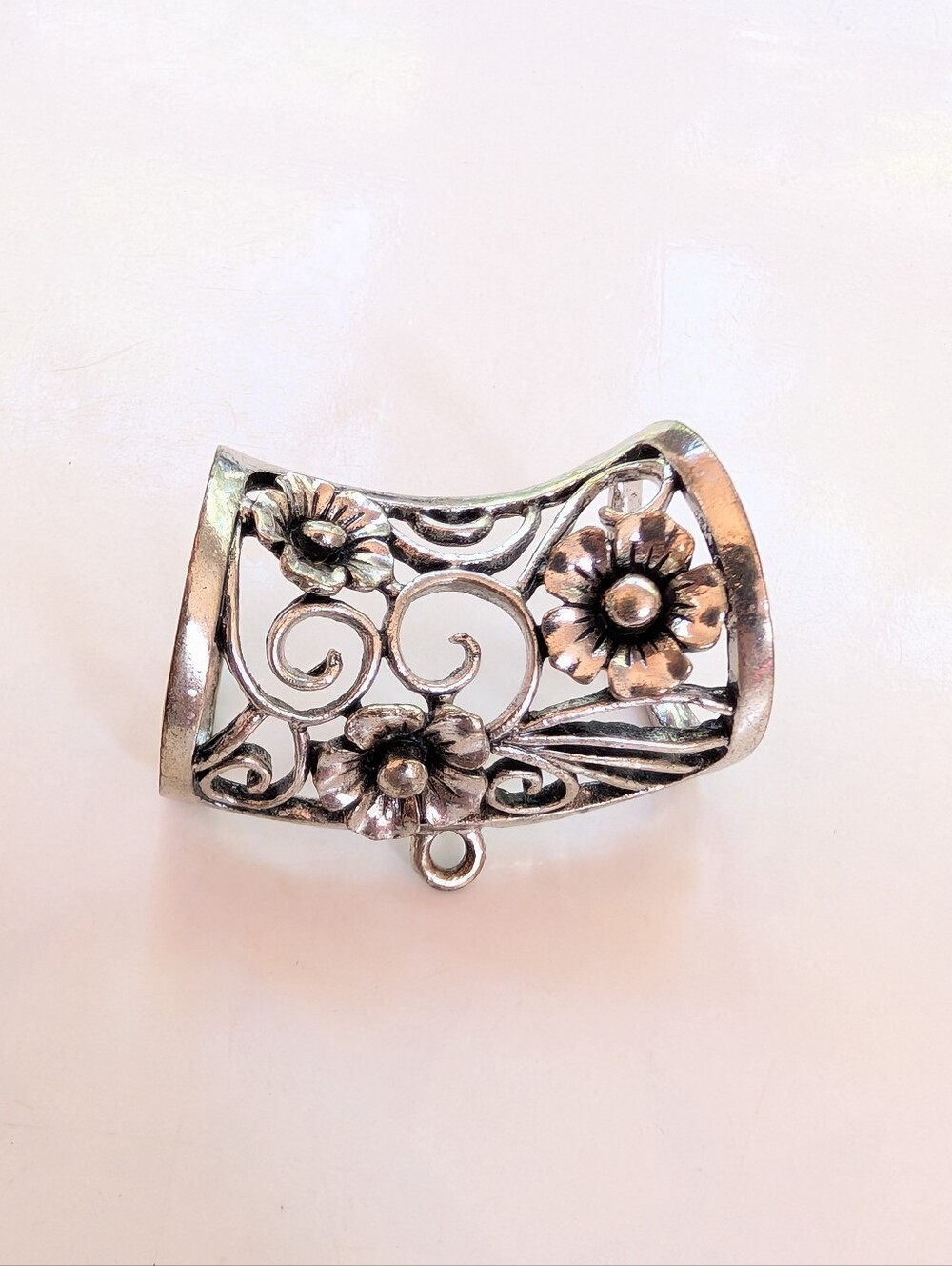 Vintage Silver Tone Daisy Floral Filigree Cottagecore Scarf Ring Pendant